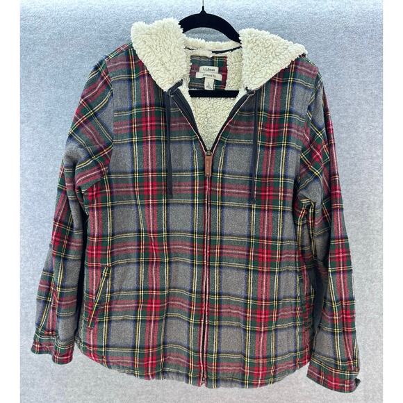 L.L. Bean Women's sz L Relaxed Fit Zip Up Sherpa Flannel Cozy Soft Comfy Hoodie - Picture 1 of 7